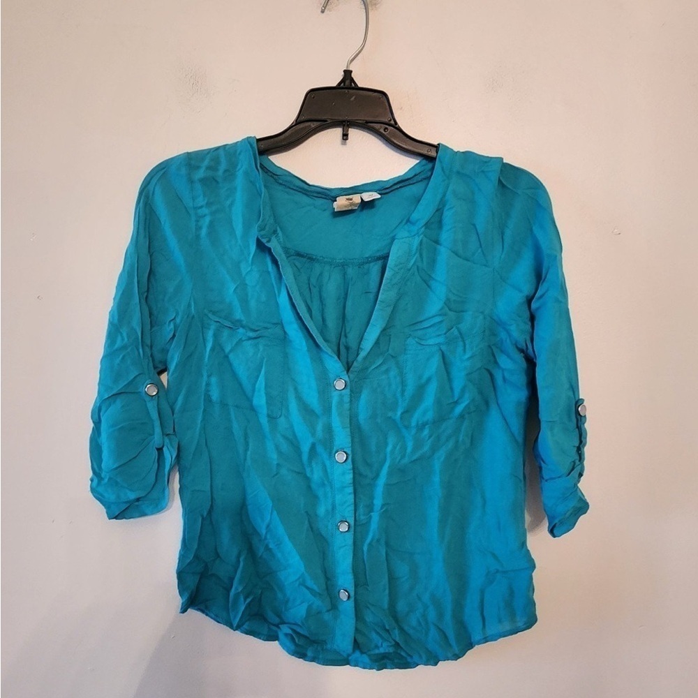 Needle and Thread teal pearl snap button down shirt Size womens medium